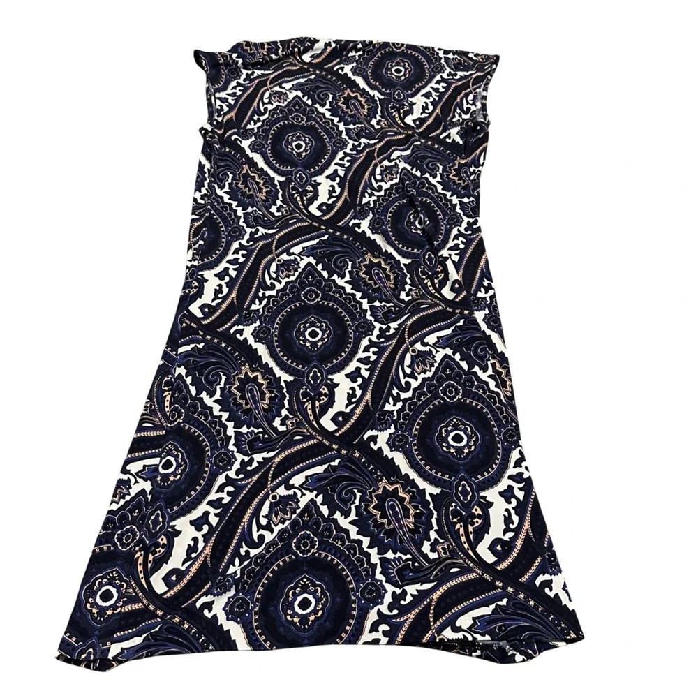 Michael Kors Navy‎ Blue Paisley Medallion Wrap Dress Sleeveless V-Neck Medium